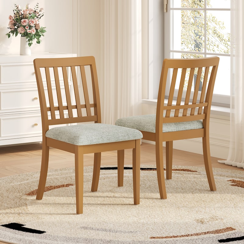 2-Piece Modern Scandinavian Dining Chairs, Curved Wood Backrest with Gray Fabric Seat, Finish for Dining Room and Apartment - Light Brown