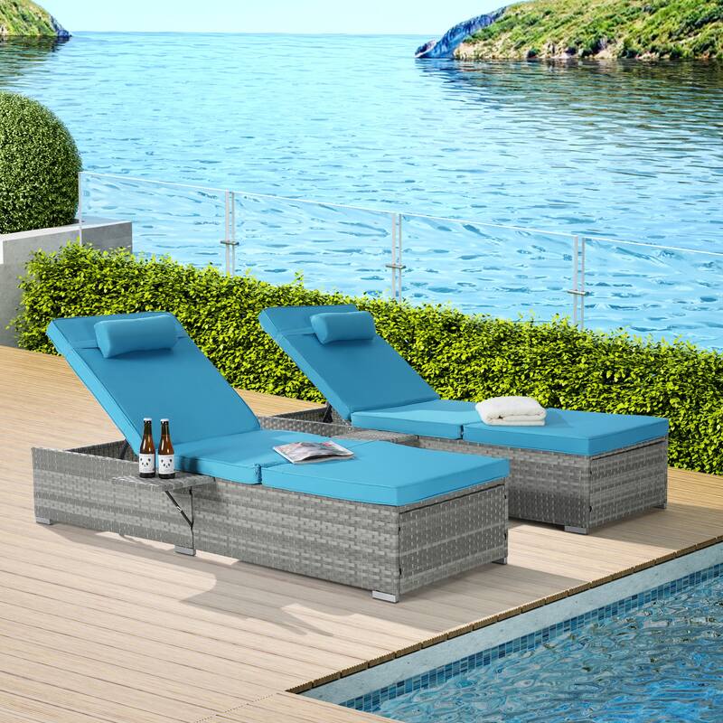 Set of 2 Outdoor Rattan Chaise Lounge with Adjustable Backrest