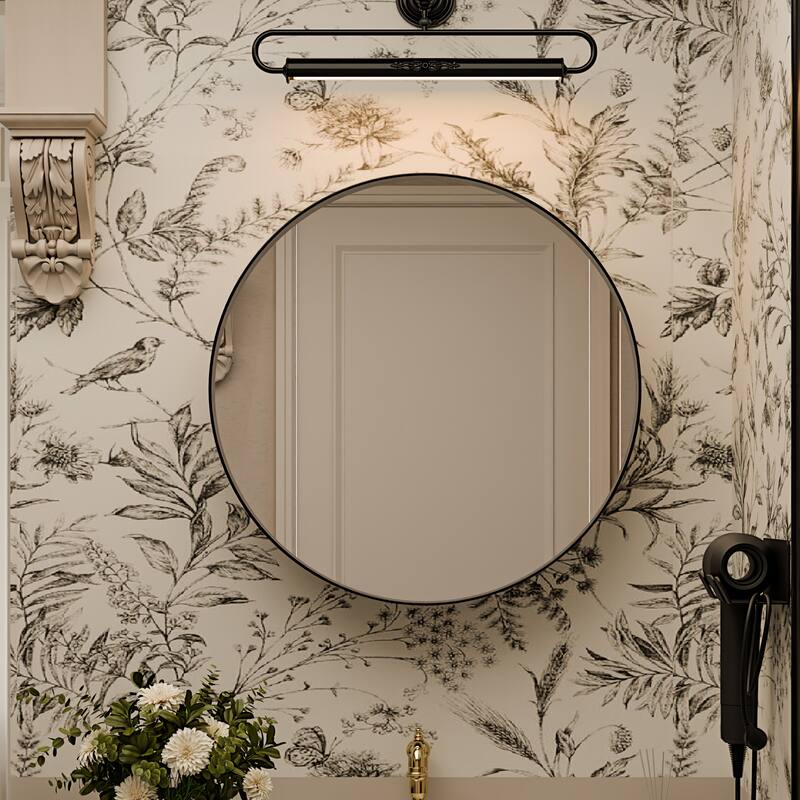 23.6" Round Metal Medicine Cabinet with Mirror & Adjustable Shelves, Black