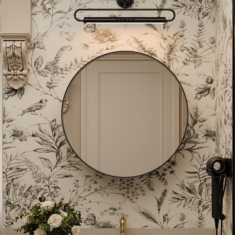 23.6 Inch Surface Mount Round Medicine Cabinet with Mirror and Adjustable Shelves Black Wall Mirror with Storage for Bathroom