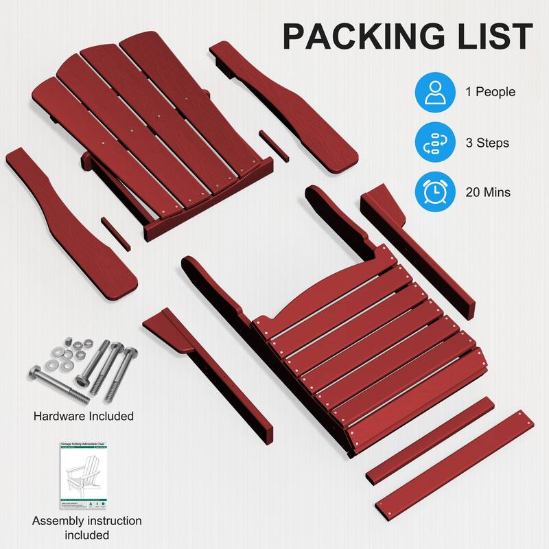 Plastic Folding Outdoor Patio Adirondack Chair With Slat Seat