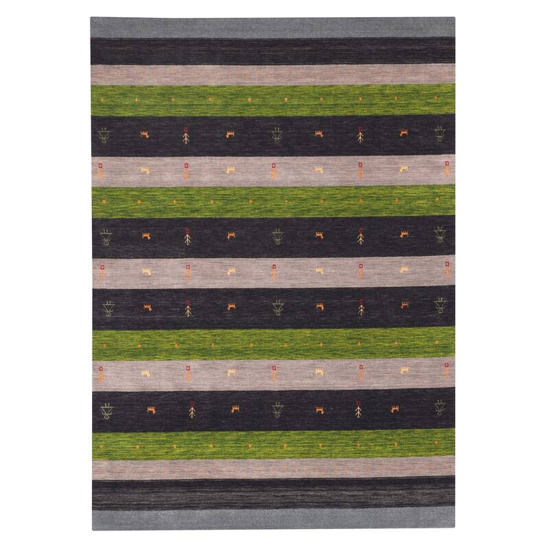 ECARPETGALLERY Hand Loomed Kashkuli Gabbeh Dark Navy, Green Wool Rug - 7'0 x 9'9