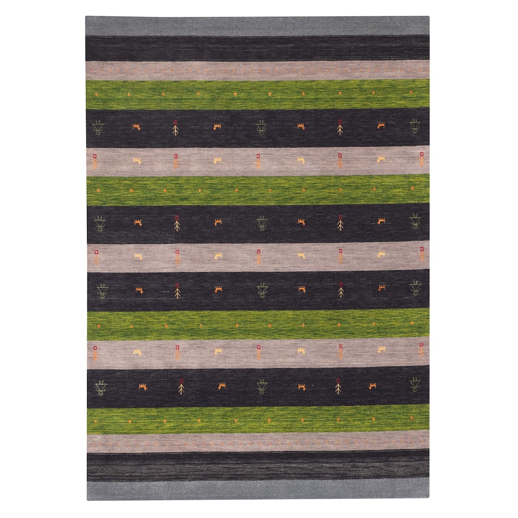 ECARPETGALLERY Hand Loomed Kashkuli Gabbeh Dark Navy, Green Wool Rug - 7'0 x 9'9