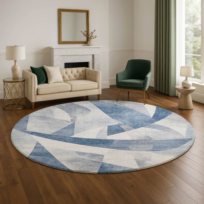 Premium Washable Super Soft Abstract Contemporary Mayfield Rug - 8' x 8' - Denim