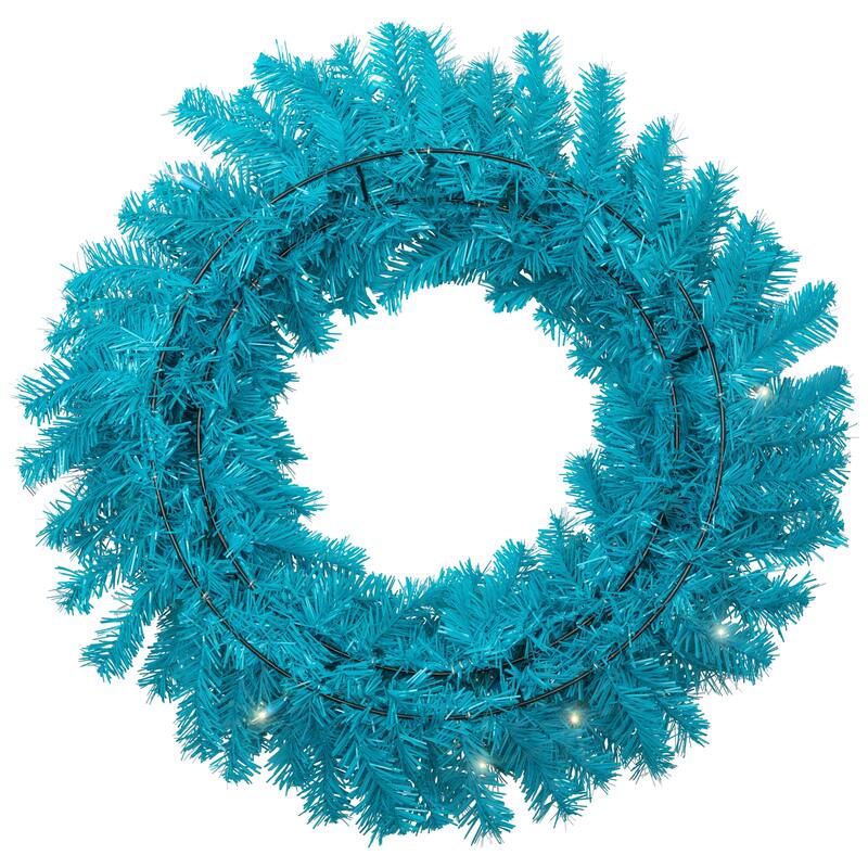 Pre-Lit Artificial Pine Christmas Wreath - 24" - Turquoise - Clear Lights