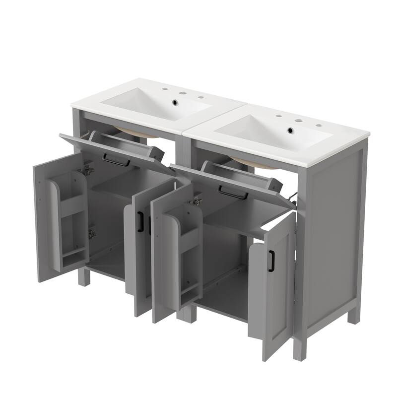 Modern 48" Bathroom Vanity with Ceramic Sink, Soft-Close Doors, Flip Drawer, Double-Layer Door Shelves, Elegant Storage Solution