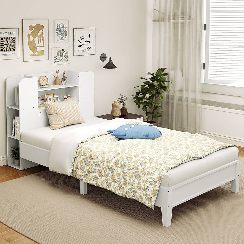 Gymax Twin Size Bed Frame Wooden Platform Bed Kids Bed Frame w/