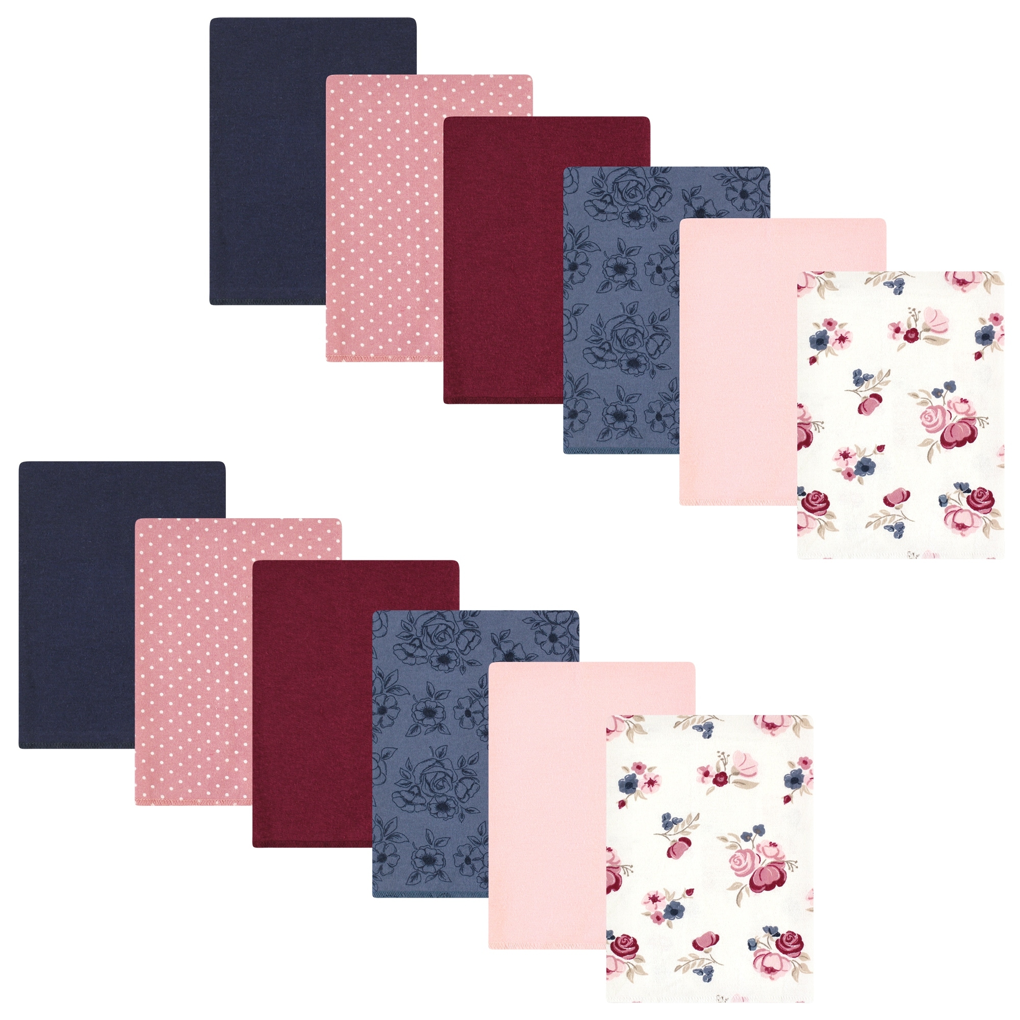 Hudson Baby Infant Girl Cotton Flannel Burp Cloths Bundle, Dusty Rose Floral, One Size - Dusty Rose Floral - One Size
