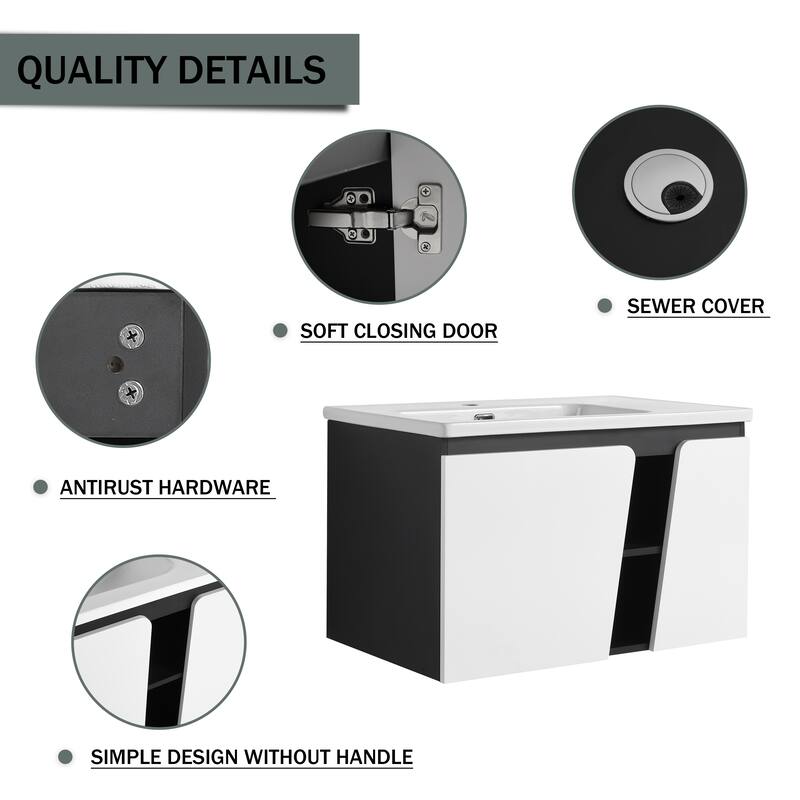 GDFStudio - Lennox Floating Bathroom Vanity with Ceramic Sink, Soft-Close Door