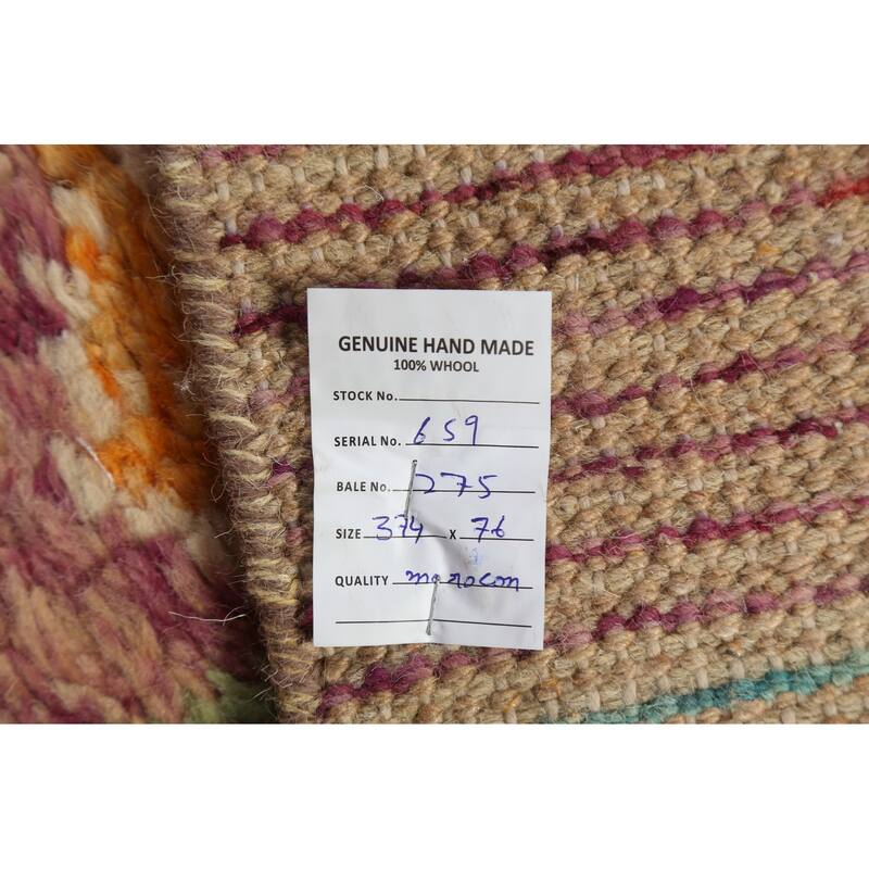 Tribal Geometric Moroccan Oriental Wool Runner Rug Hand-knotted Carpet - 2'6" x 12'7"