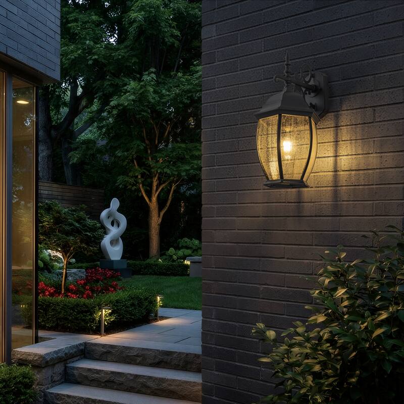 C Cattleya Matte Black Aluminum Outdoor Wall Sconce with Seeded Glass