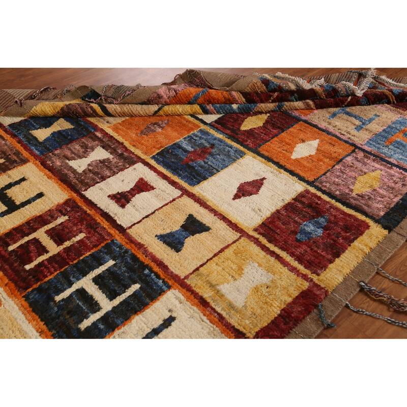 Hand Knotted Oriental 100% Wool Carpet Modern Tribal Multi-Colored Moroccan Area Rug - 9' 11'' X 6' 9''