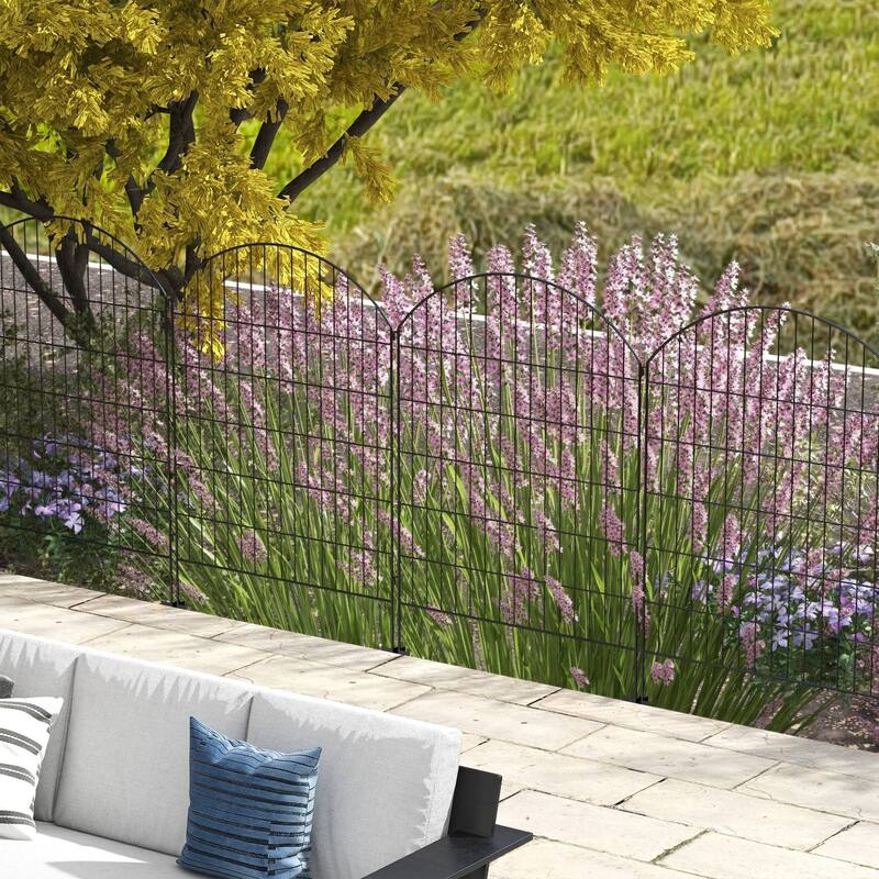 Garden Fence 4 Pack Steel Fence Panels Rust-Resistant Animal Barrier Decorative Border Flower Edging