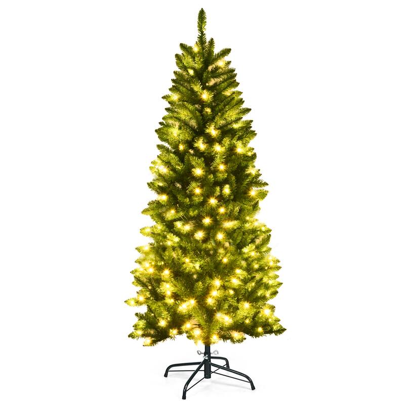 Gymax 5 ft Pre-lit Pencil Christmas Tree Hinged Fir Tree Holiday Decor - See Details