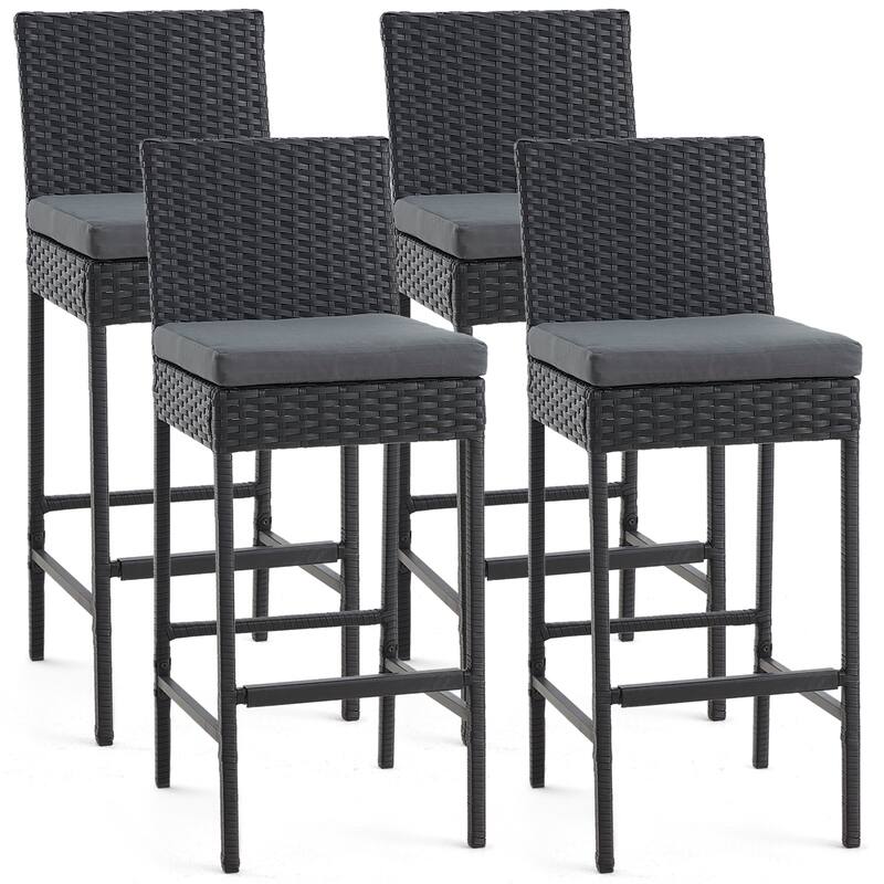 AVAWING Outdoor Wicker Barstools Patio Rattan Bar Height Chairs Set of 4