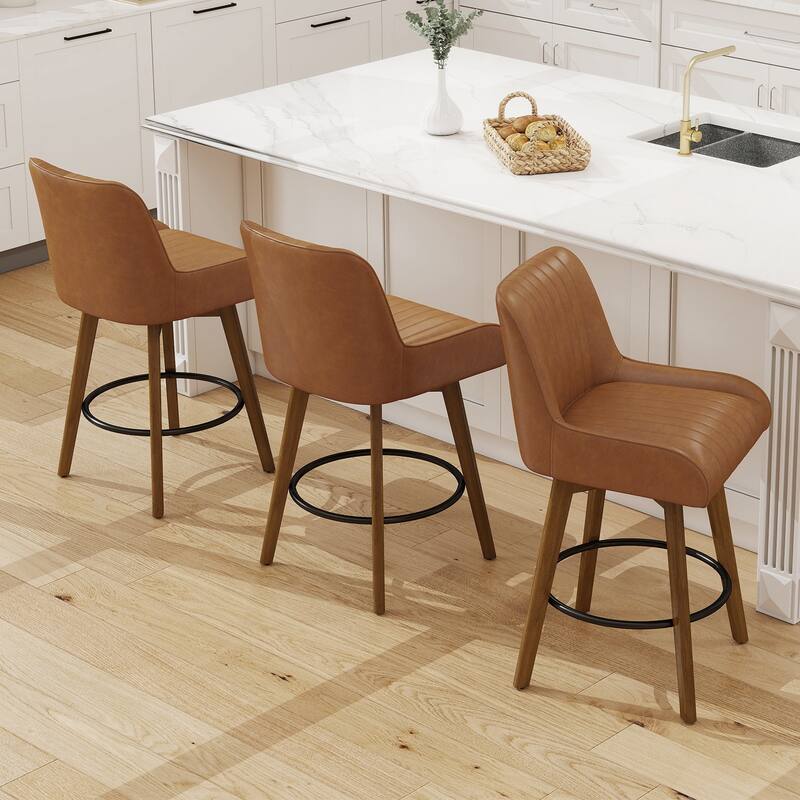 26" Faux Leather Upholstered Wood Swivel Counter Stool Set of 3 or 4 - 38.8"H x 20.5"W x 21.7"D