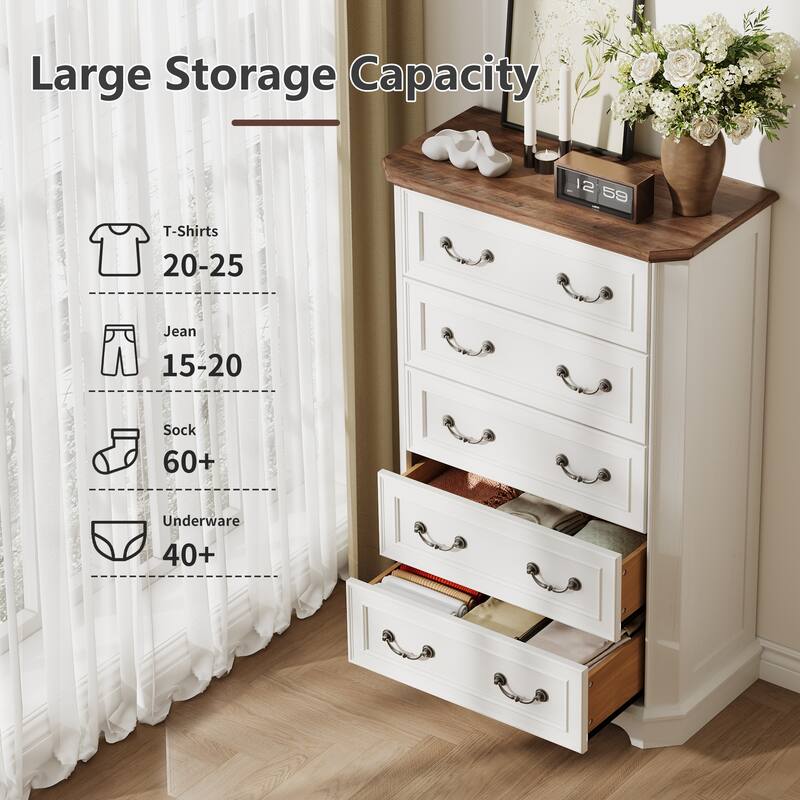 Vintage 5 Drawers Dresser, Bedroom Storage Cabinet, Dressers Organizer