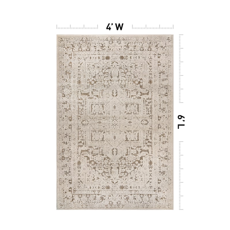 World Rug Gallery Textured Medallion Earth Beige Indoor High-Low Area Rug