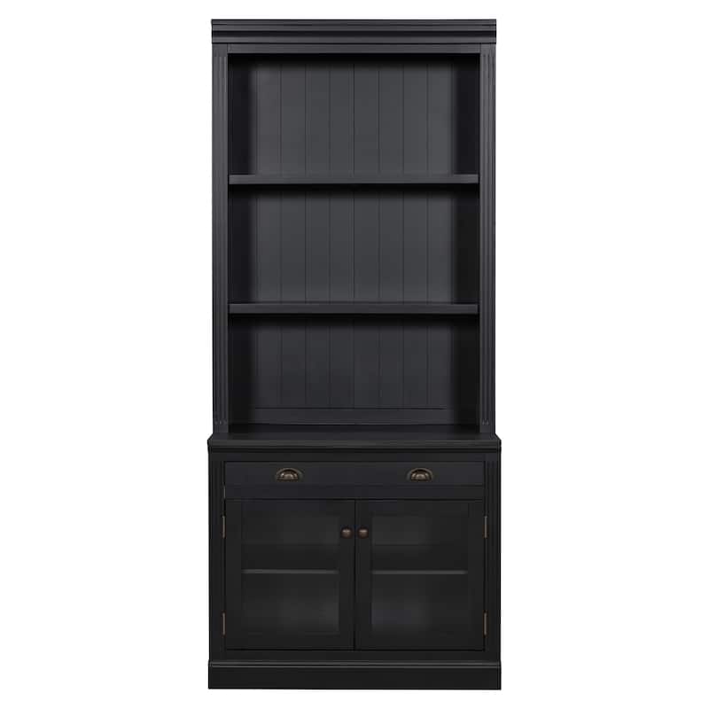 83.4" Modern Bookshelf Suite with LED Lights, Glass Doors, Drawers & Open Shelves, 2-Piece Storage Bookcase Set for Home Office