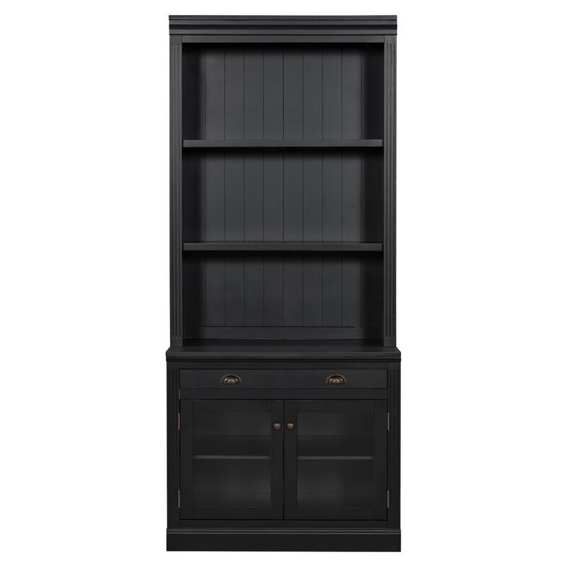 Merax Elegant Glass-Door Display Bookcase with Adjustable Shelves & Metal Hardware