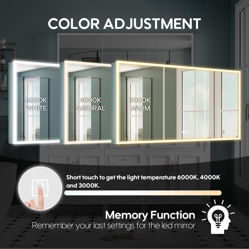 30'' H Recessed or Surface Frameless LED Mirror Cabinet With Defogger, Dimmer, Outlets & USB Ports 