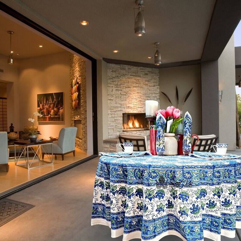 Bursting Floral Block Print Cotton Tablecloth Collection