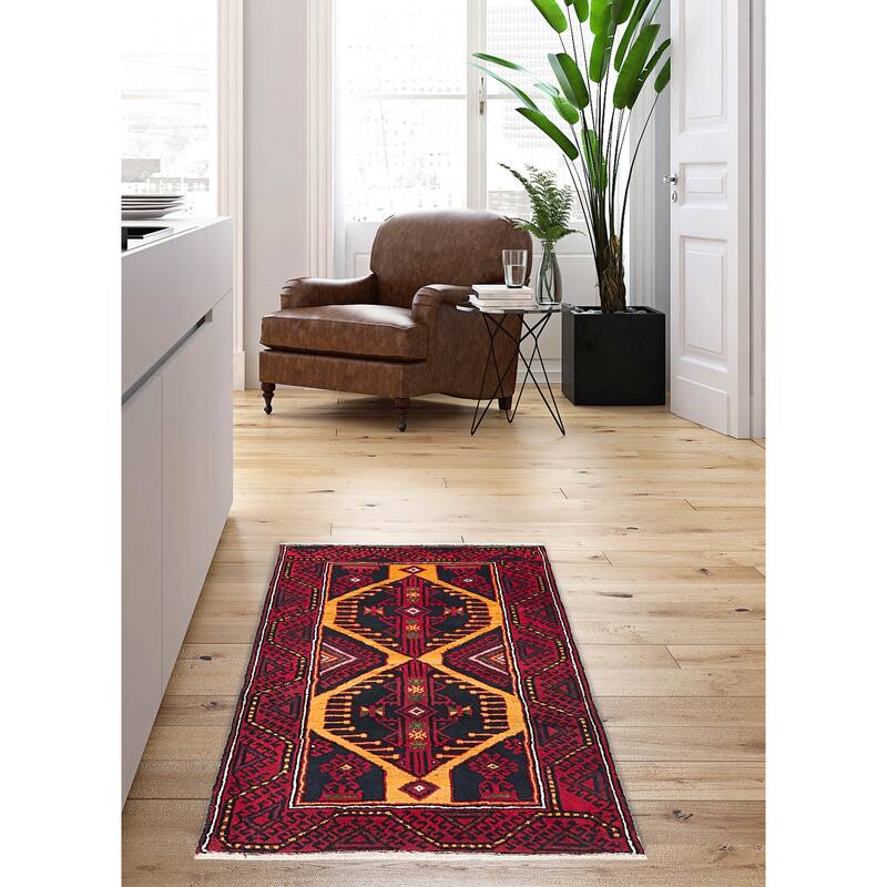 ECARPETGALLERY Hand-knotted Baluch Orange, Red Wool Rug - 3'0 x 5'6