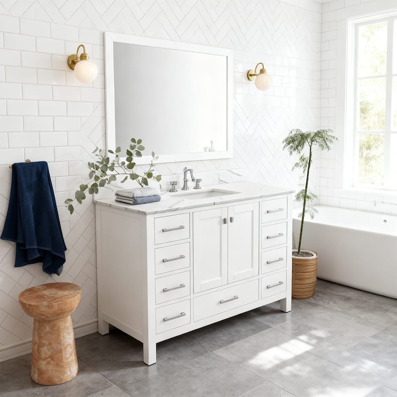 Nephelily 48 inch Transitional White Bathroom Vanity with Top