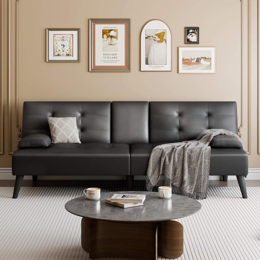 Faux Leather Tight Back Convertible Sofa Bed