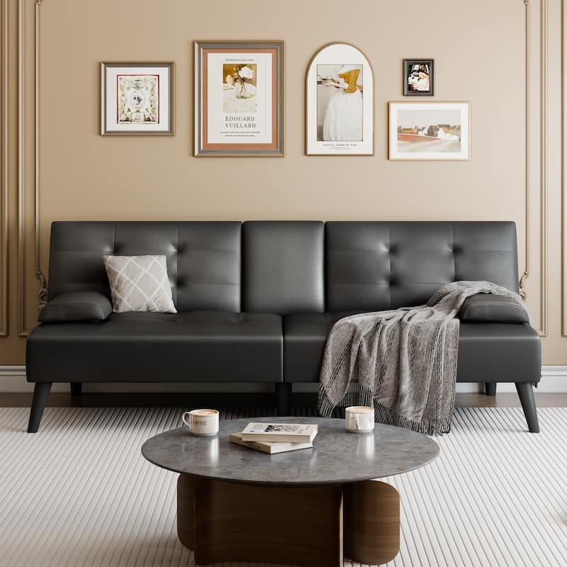 Futzca Faux Leather Convertible Sofa Bed with Cup Holder