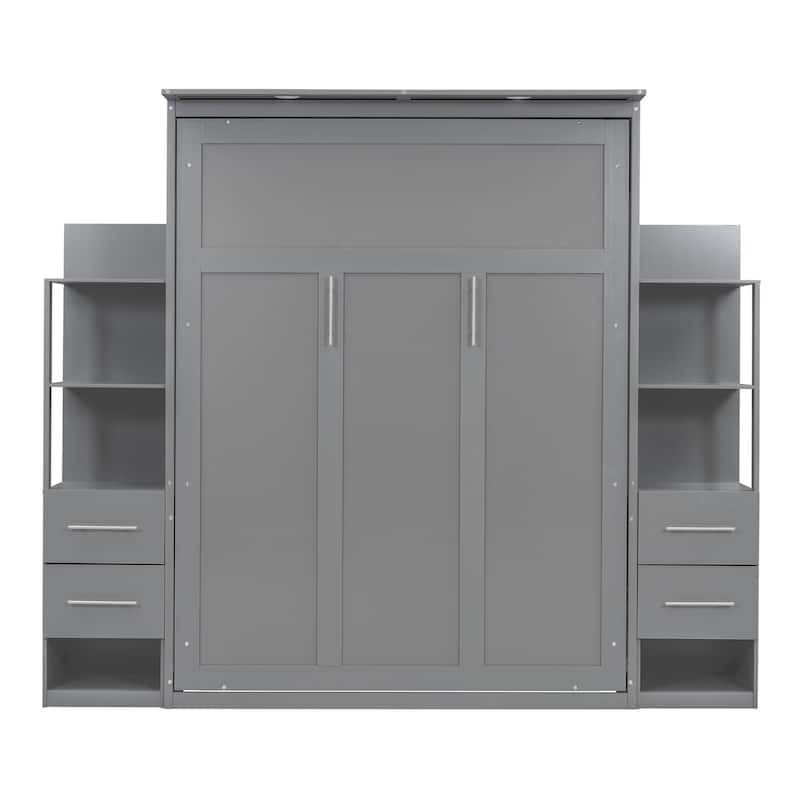 Queen Size Murphy Bed Wall Bed with Shelves