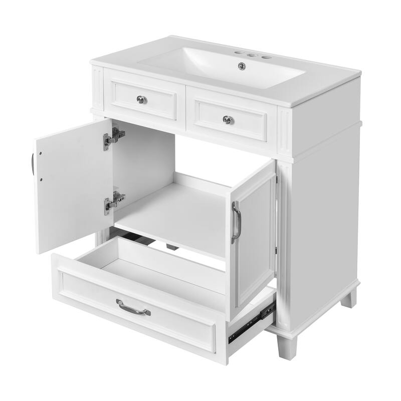 Bathroom Vanity with Resin Sink, Bathroom Cabinet with Soft Closing Doors, Bathroom Vanity Set with Solid Wood Frame