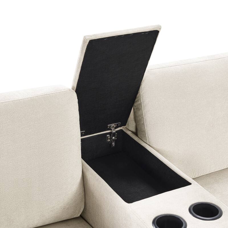 Modern 5-Seat Modular U-Shaped Sectional Sofa with Chaise, Storage Drawer, Built-In Cup Holders and Throw Pillows