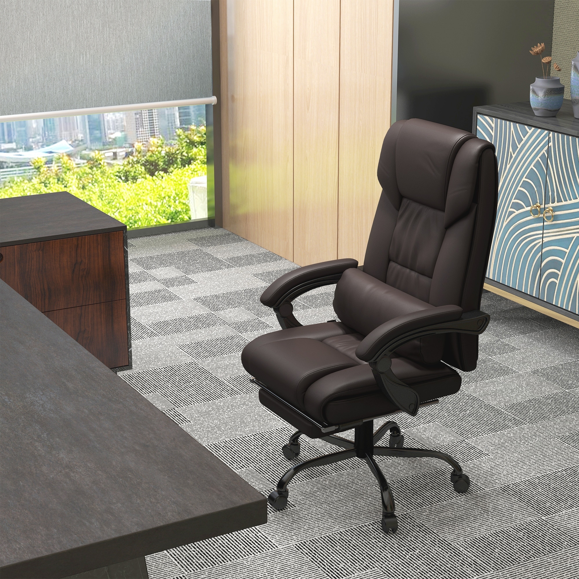 Adjustable Height Massage Office Chair Computer Task Chair, Leather Ergonomic Chair Executive Chair with Footrest