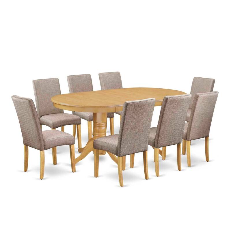9-Piece Kitchen Dining Set - Table & 8 Chairs - Linen Fabric - Dark Khaki Finish