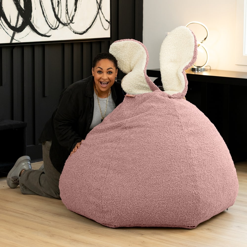 Raven-Symoné Home HopSeat Bunny - Oval Shaped Large Bean Bag Chair with Ears, Ultra Soft Shearling