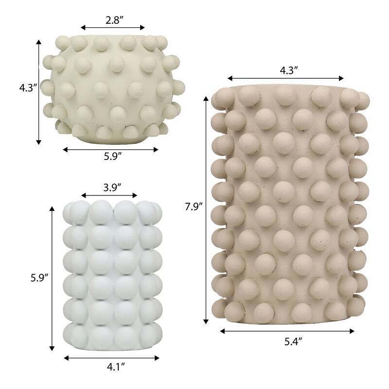 JONATHAN Y Maren Modern Minimalist Handmade Concrete Bubble Cylinder and Round Planter Set (Set of 3)