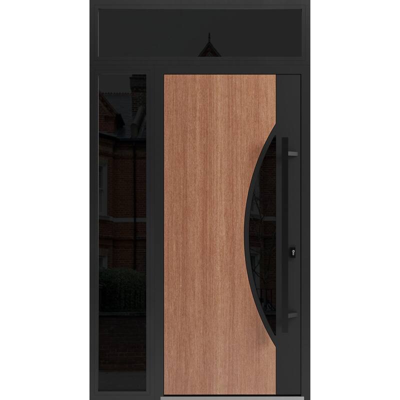 Front Exterior Prehung Steel Door Ronex 1077 Teak Entry Metal Painted W36xH80 Left hand Inswing - Taupe - 50" x 96"
