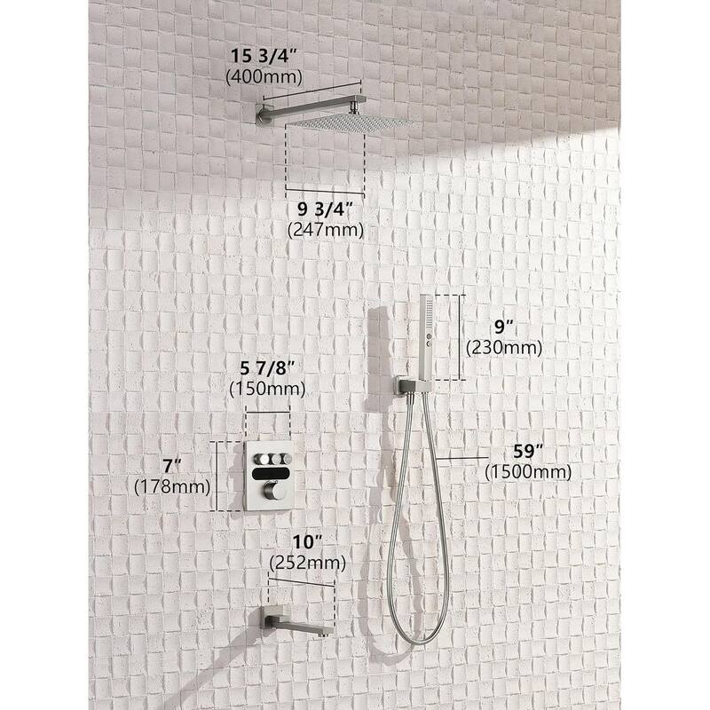 Lefton Shower System in Fahrenheit Display, 10” Overhead Shower Head with Handheld Spray Showerhead and Bathtub Faucet, SSWM2502