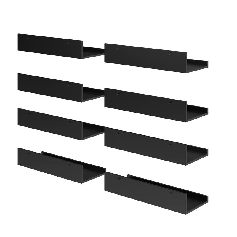 Homy Casa U-Shaped Wall-Mounted Floating Shelf Set of 8, Black & BR
