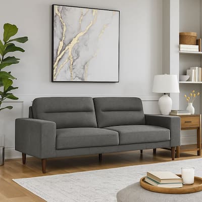 Vile Sofa, 79 Inch Gray Polyester, Classic Tapered Solid Wood Legs
