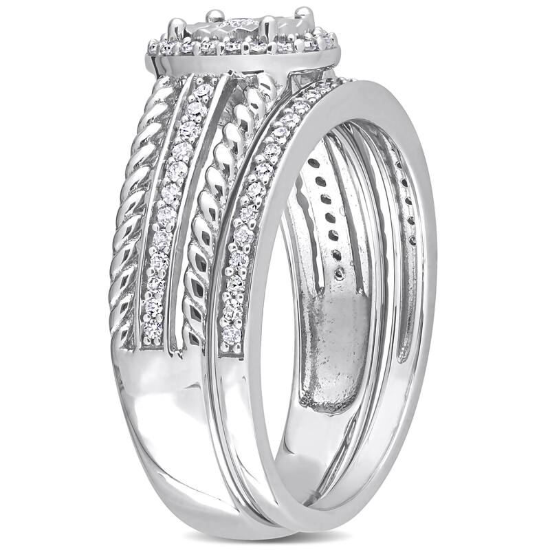 Miadora 1/3ct TDW Diamond Oval Halo Bridal Ring Set in Sterling Silver