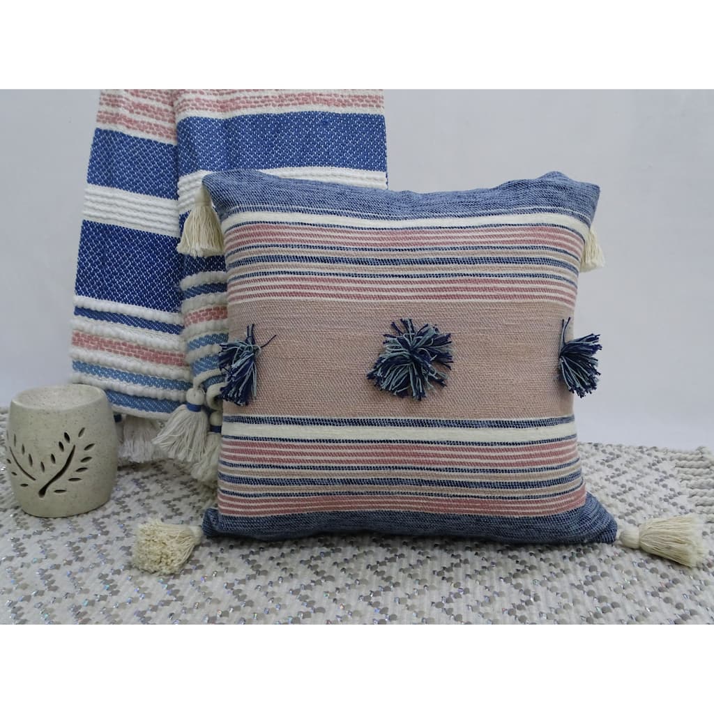 Vibhsa 20" x 20" Throw Pillow with Tassels and Poms