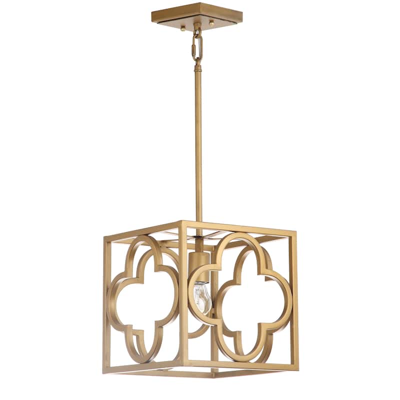 SAFAVIEH Lighting Eirini Gold Quatrefoil Trellis Adjustable Pendant - 10" W x 10" D x 14-50" H - 10Wx10Dx50H