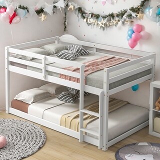Twin over Twin Floor Bunk Bed,Spacious And Comfortable