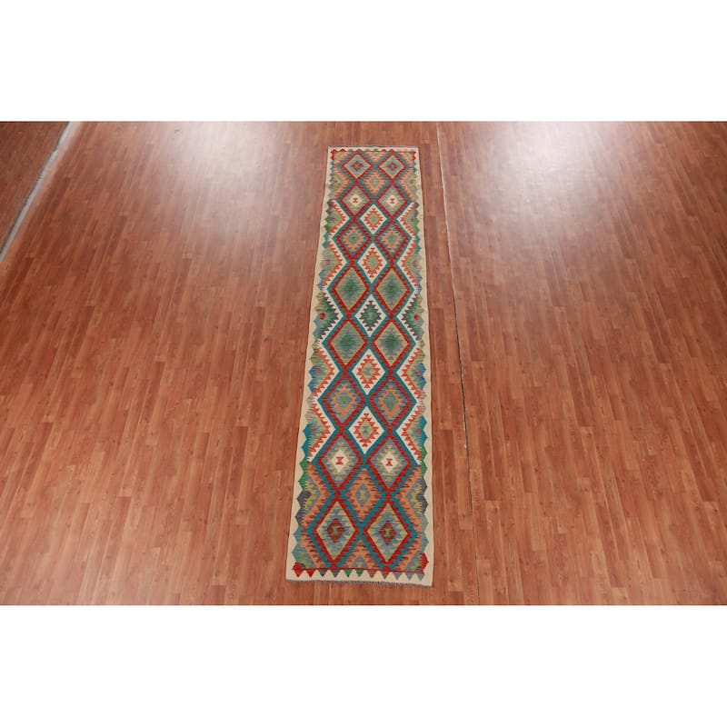Kilim Runner Rug Flatweave Oriental Wool Carpet - 2'10" x 12'9"
