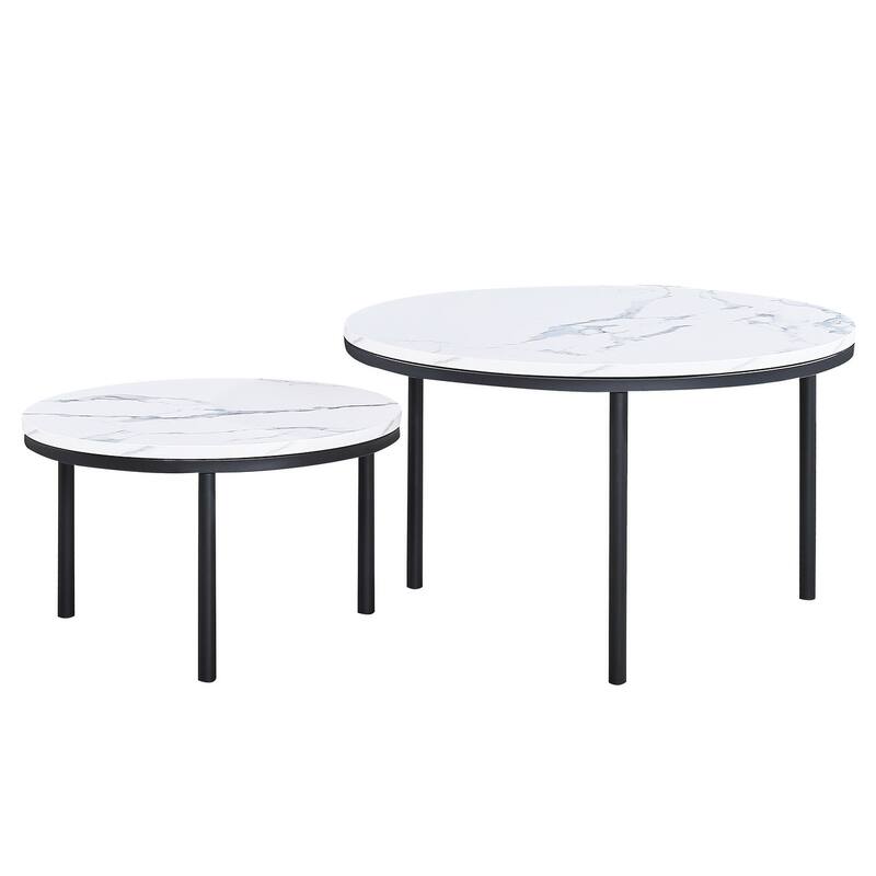 Modern White Slate Round Coffee Table Set of 2 for Living Room Bed