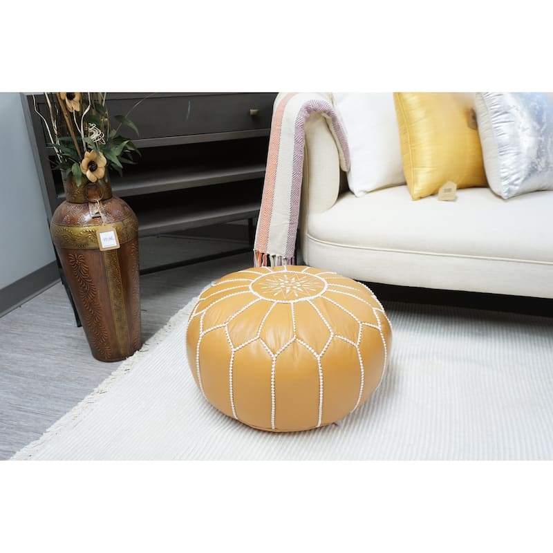 Home&Manor Moroccan Leather Roud Pouf