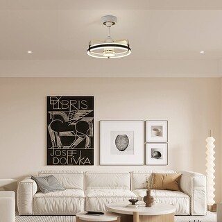 17.3 in. Integrated LED flush mount white Ceiling fan Light with remote