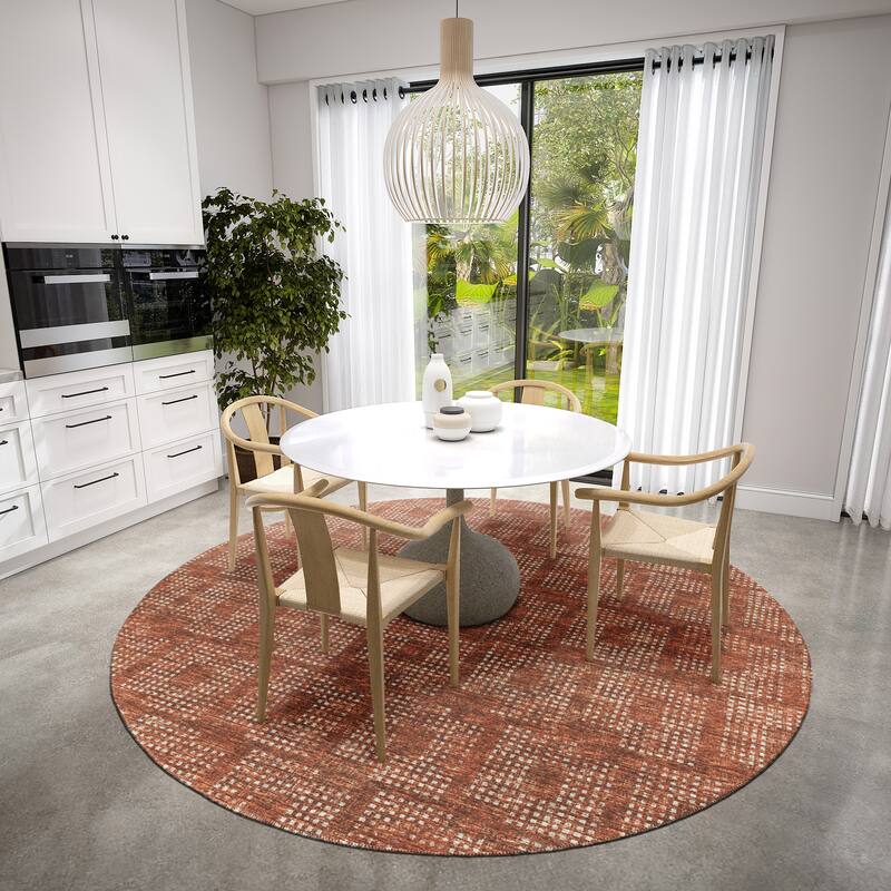 Indoor/ Outdoor Eleanor Modern Houndstooth Washable Rug - 8' x 8' - Canyon